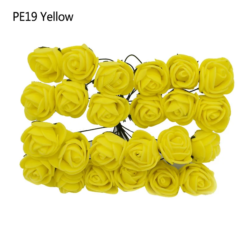 144pcs yellow 144 шт красный Мини-цветок розы, Декоративные искусственные из ПЭ пены, букет роз, Свадебный декор, цветок Тедди, сделай сам, ремесло - Цвет: 144pcs yellow