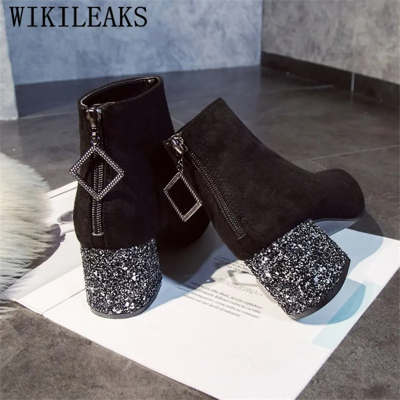 Autumn Winter 2019 Shoes Woman Suede Leather Black Ankle