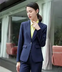 Формальные женские блейзеры и куртки темно-синего цвета с длинным рукавом Женская деловая рабочая одежда офисный униформенный стиль