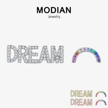 Modian, модная разноцветная Радужная серьга с буквенным принтом, очаровательные 925 пробы серебряные серьги-гвоздики для женщин, ювелирное изделие