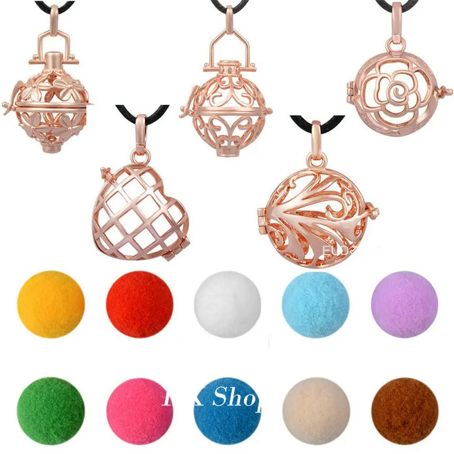

EUDORA Mix Design Rose Gold Aromatherapy Diffuser Cage Pendant Color Essential Oil Craft Ball cotton ball Necklace for Women
