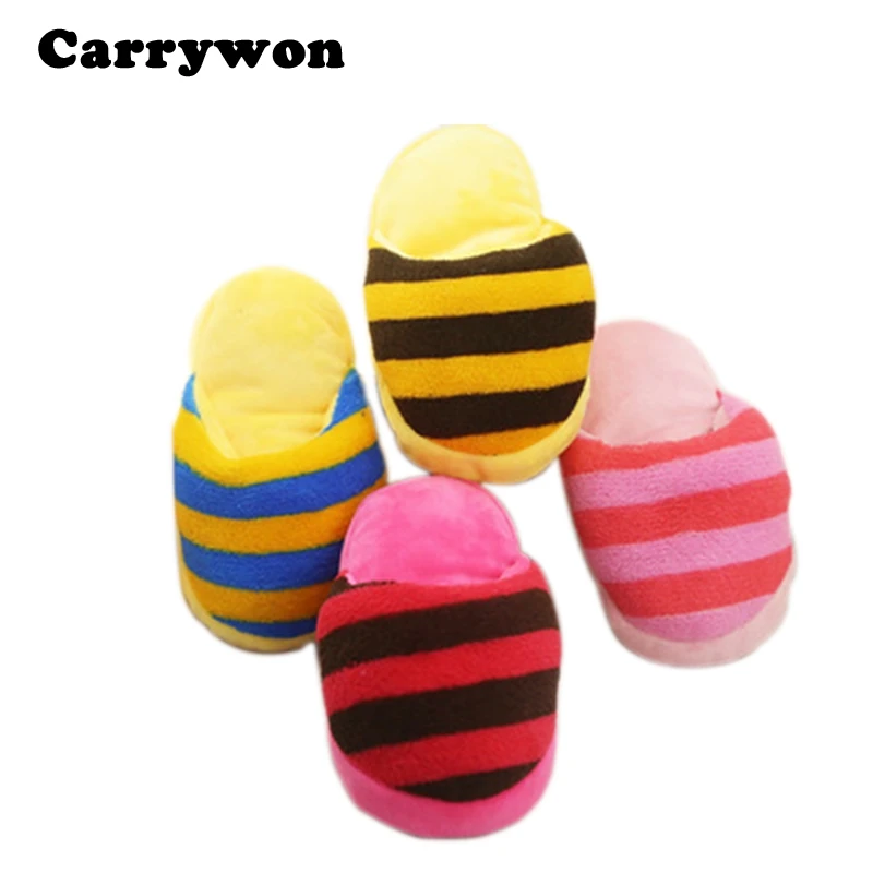 Carrywon Cute Striped Plush Slipper Shoes Pets Dog Toys Sound Balloon Installed Chew Toy Bread