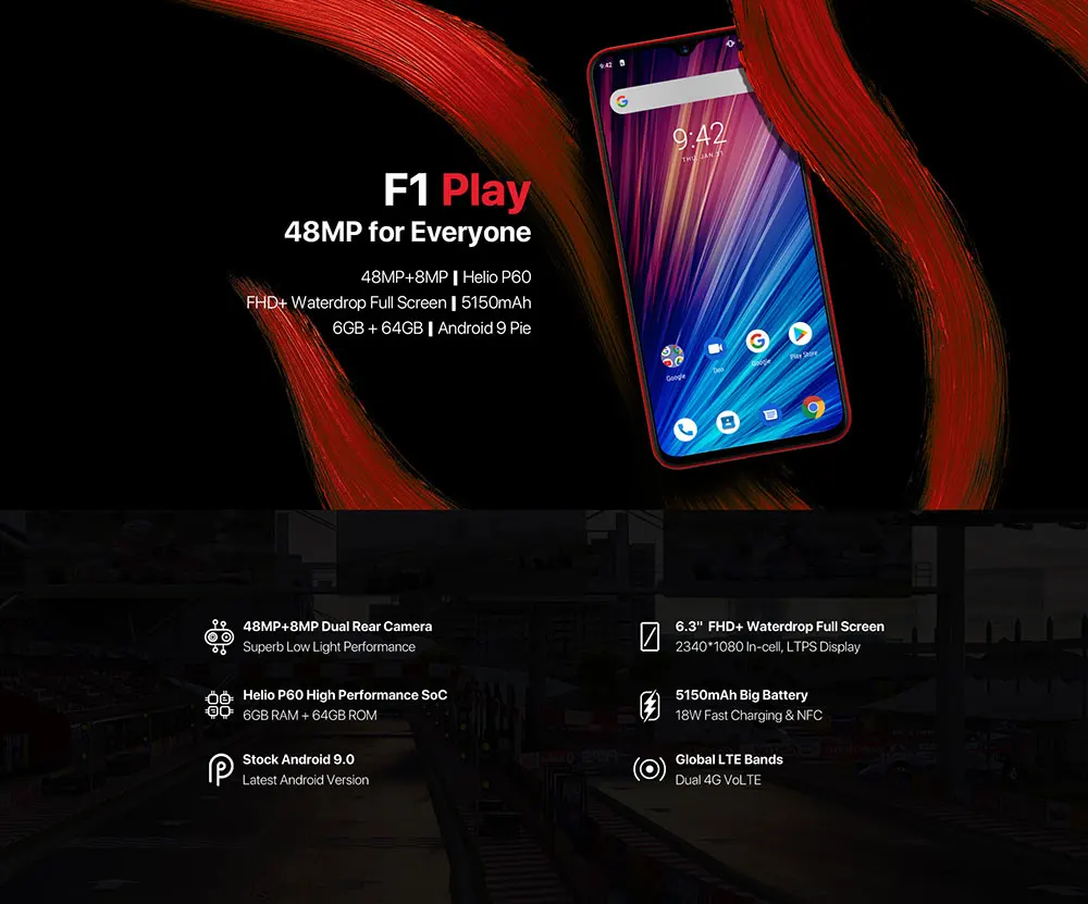 UMIDIGI F1 Play Android 9,0 Восьмиядерный 48мп камера 5150 мАч 6 ГБ ОЗУ 64 Гб ПЗУ NFC 6," Helio P60 глобальная версия 4G смартфон