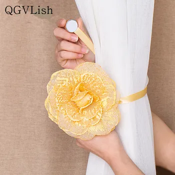 

QGVLish 2Pcs Flower Magnet Curtain Hanging Belt Ropes Tiebacks Curtain Buckles Clasp Straps Curtain Accessories Holdback Decor