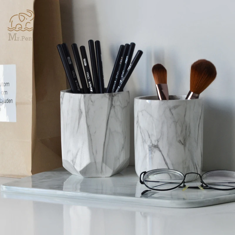 

Creative Marble Pen Holder Home Office Desk Decor Business Gifts Makeup Brush Storage Holder Office Pen Holder Desk Organizer