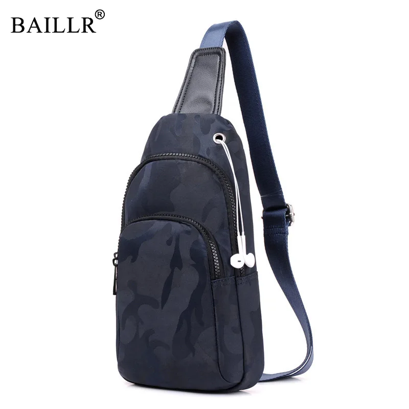 

BAILLR Brand 2017 Men's Chest Pack Double zipper Oxford Casual Bag Single Shoulder Strap Pack Men's Crossbody Bags for earphone