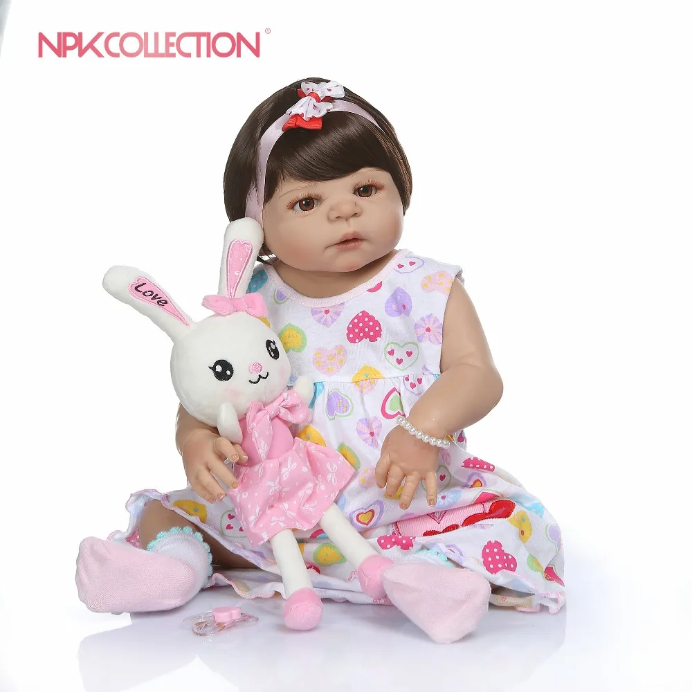 

NPKCOLLECTION 56CM newborn bebe doll reborn baby doll in tan skin full body silicone Bath toy lol dolls Xmas Gfit