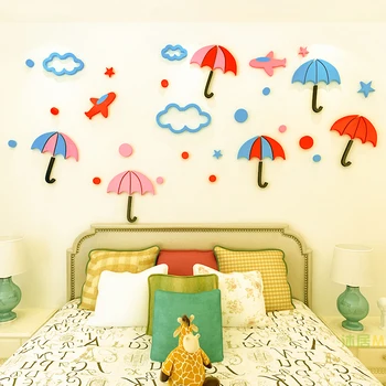 

Creative Sky Acrylic 3D Wall Stickers For Kids Room Children'S Room Kindergarten Cartoon Umbrella Wall Decoration