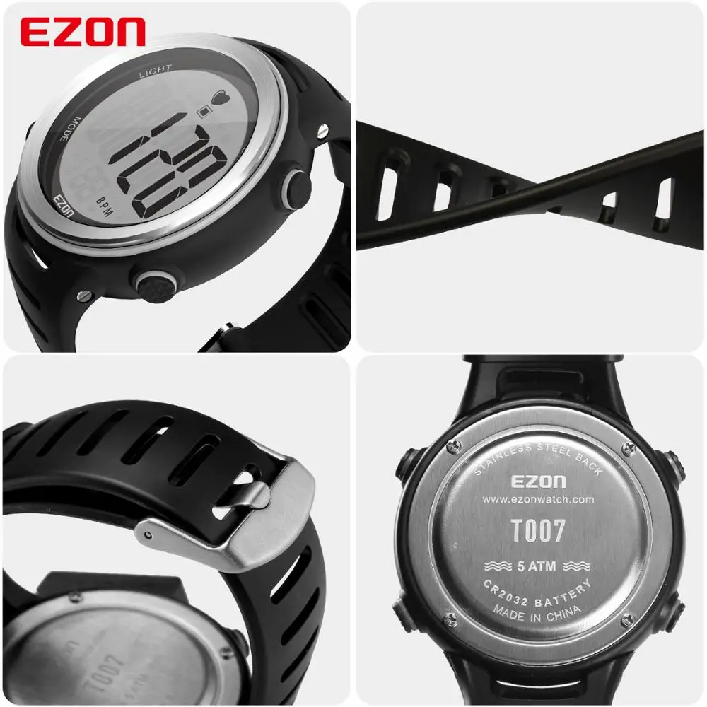 Мужские спортивные цифровые часы EZON, женские часы с монитором сердечного ритма для бега, плавания, будильника, секундомер, спортивные наручные часы T007