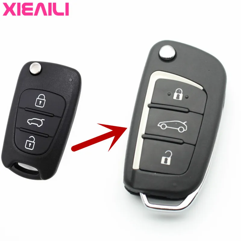 

XIEAILI 10Pcs 3Button Modified Flip Folding Remote Key Case Shell For Hyundai I30/IX35 For Kia K2/K5/Sportage Key Fob Case S153