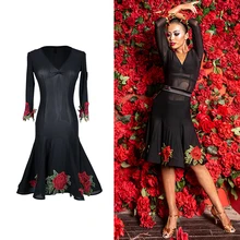 Платье для латинских танцев, женское сексуальное платье с вышивкой в виде роз, платья для бальных танцев, танго, самбы, румбы, выступлений, соревнований DC1055