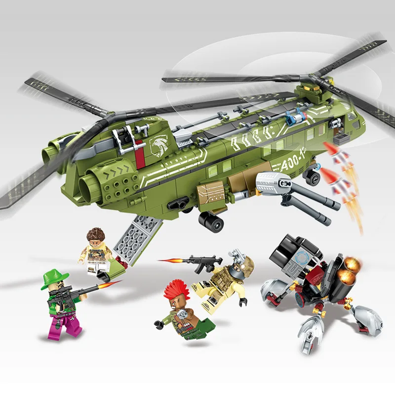 

Military Series 506pcs Block Black Gold Building Blocks Helicopter Army Bricks Children Toys Compatible With Legoing