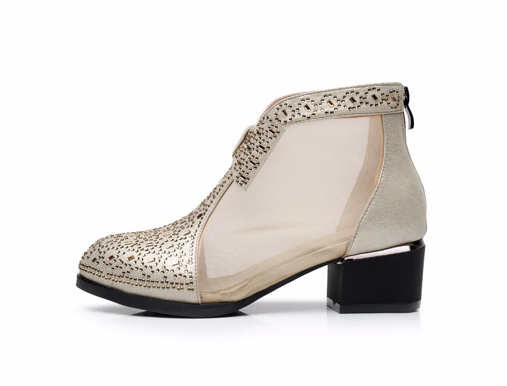 Cheville blanc or Grande Véritable Dentelle Cuir Taille Gktinoo Femme En Haut Noir Bottes Talon Carré D'été Chaussures Zapatos Femmes XqxwTqUH4