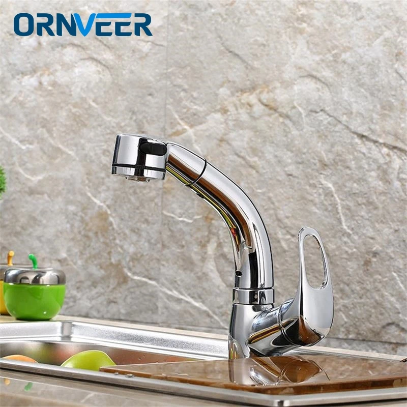 

New Pull Out Chrome Kitchen Faucet Sink Mixer Tap Swivel Spout Sink Faucet Swivel Copper Kitchen Faucet
