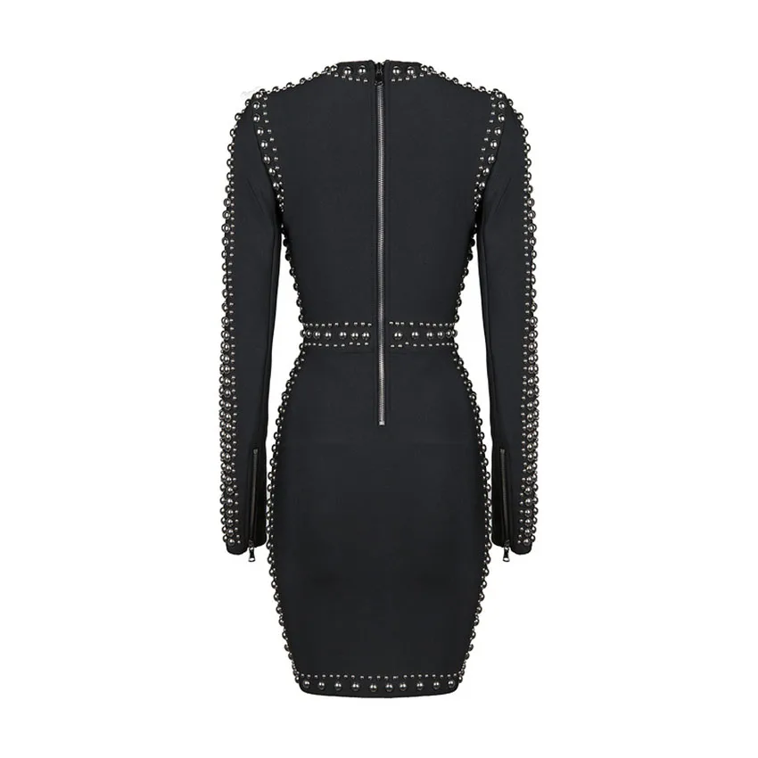 Новое поступление, модное Черное женское облегающее Бандажное платье с длинным рукавом и бисером, вечерние платья знаменитостей