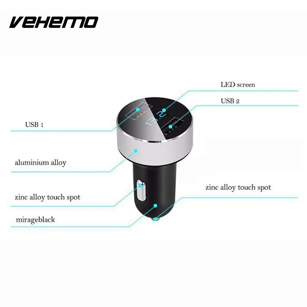 Vehemo Dual USB Автомобильное зарядное устройство автомобильное зарядное устройство gps навигатор автомобильное быстрое зарядное устройство Универсальный Смарт-коврик