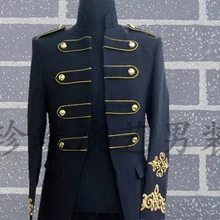 Мужская короткая черная золотая вышивка винтажный средневековый костюм куртка для мероприятий/сценическая перформакне/это только куртка