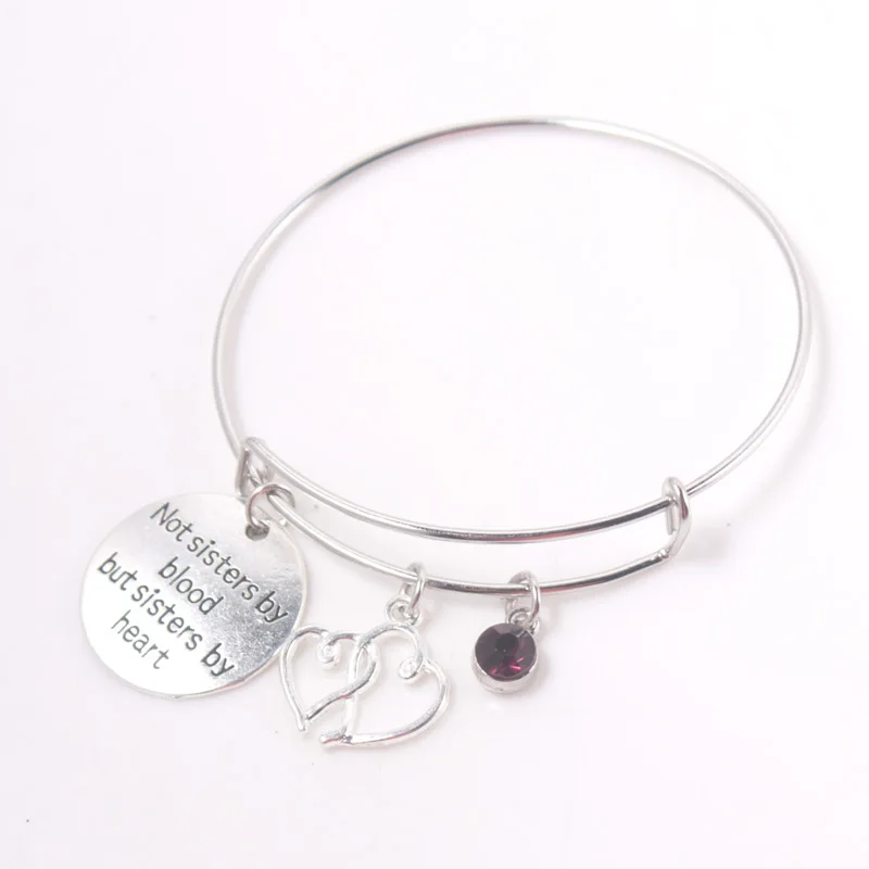 "Не сестры по крови, а сестры по сердцу" браслет с камнем месяца рождения Браслеты талисман Двойное сердце браслет для женщин дружба подарок - Окраска металла: bracelet FEB