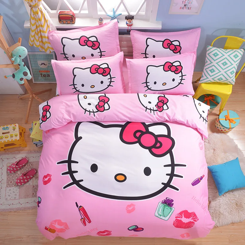 3pcs/4pcs Cartoon hello kitty Bedding Set Single Twin/Queen bedding set ...