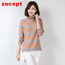 zocept 2016 Fashion Women’s Clothing Winter Cashmere Blend Striped Sweater Female Thick Turtleneck Full Sleeve Knitted Pullovers