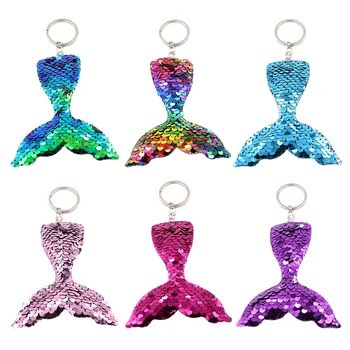 

12pcs Sequins Mermaid Tail Keychain Charms Paillette Colorful Fish Keyring DIY Mermaid Keychain Jewelry Accessories