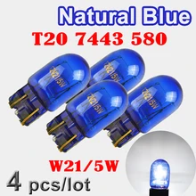 Flytop (4 peças/lote) vidro xenon 580 7443 w21/5w t20, vidro azul natural super branco 12v 21/5w w3x16q lâmpada de luz automática para carro