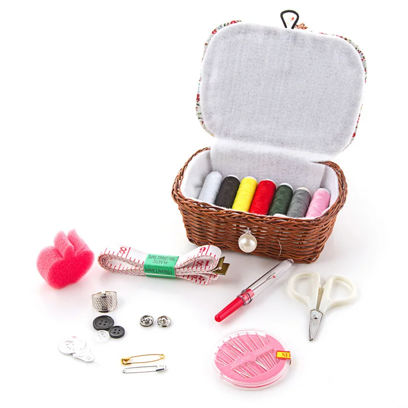 Практичный ротанговый швейный набор портативная нить коробка для иголок набор ножниц коробка для хранения DIY инструмент для рукоделия швейные принадлежности