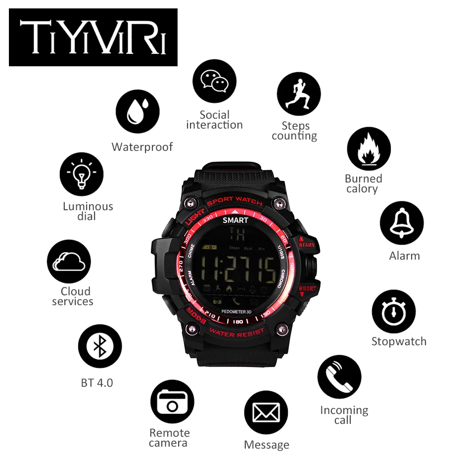 

Bluetooth EX16 Smart Watch Men Women Pedometer Calorie Counter Watch IP67 Waterproof Alarm Clock Smartwatch For Android IOS