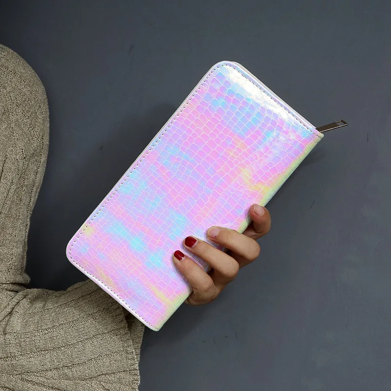 

Crocodile pattern PU Leather Laser Hologram Female Long Wallet Card Holder Clutch Zipper Coin Money Purse Bags Women Wallets