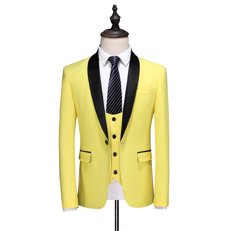 TIAN QIONG,, классические мужские свадебные костюмы, элегантные, 3 предмета, мужские официальные костюмы, набор, желтые, для джентльменов, мужские костюмы, S-5XL