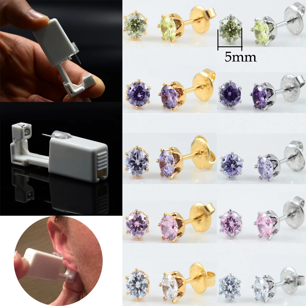 

1PC Disposable Sterile Nose lip Ear Piercing Kit Tool Machion Prong Setting Zircon Stud Safety Ear Piercer Cartilage Tragus Kit