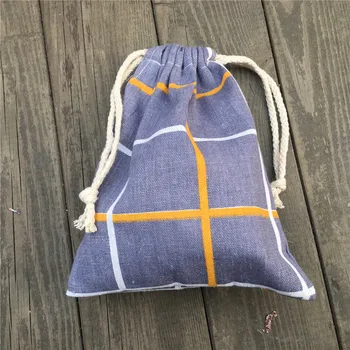 

1pc Cotton Linen Drawstring Party Gift Bag Coin Phone Key Pouch Yellow White Check YILE812C