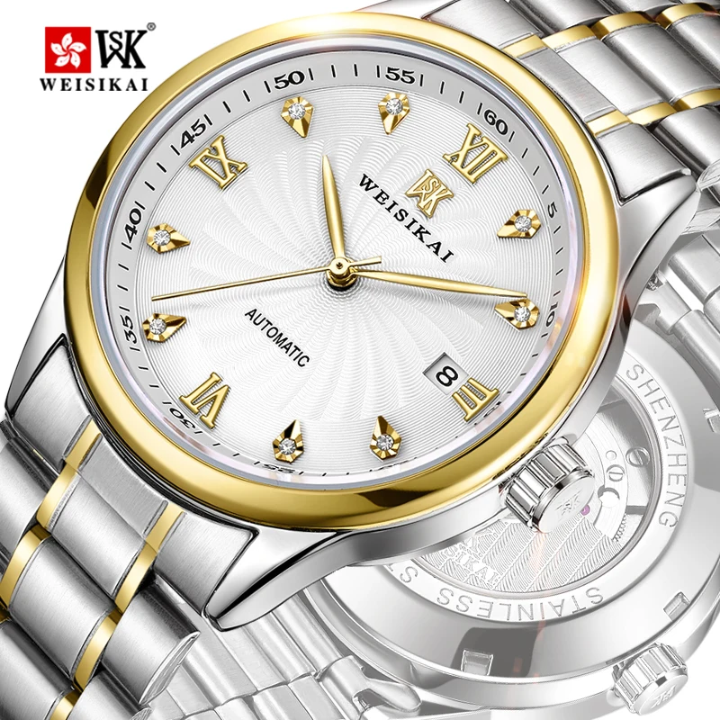 

WEISIKAI Automatic Self-wind Watch Men Wrist Automatic Retro Watches Men Waterproof Luxury Diamond Watch man Clock Montre Homme