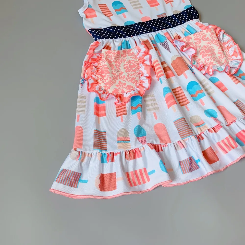 New style Summer white popsicle ruffle trim Baby Girls Dress new year costume