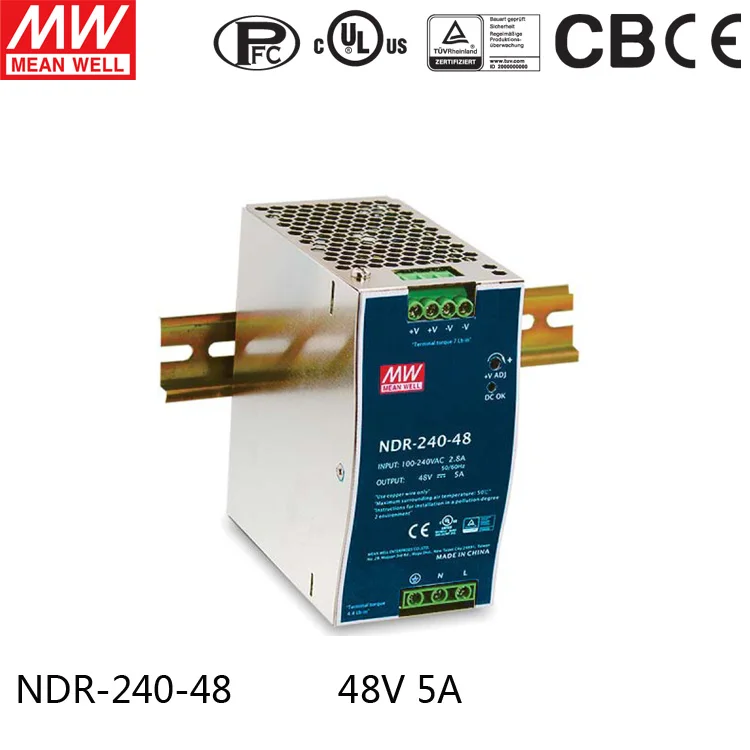 

MEAN WELL NDR-240-48 одиночный выход 240 Вт 48 В 5 А Промышленный источник питания Meanwell на DIN-рейке