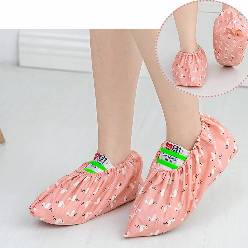 1Pair Thicken Reusable Elastic Shoe Cover Home Indoor Antiskid Overshoes Student Machine Room Flamingo Dust Proof Feet Covers