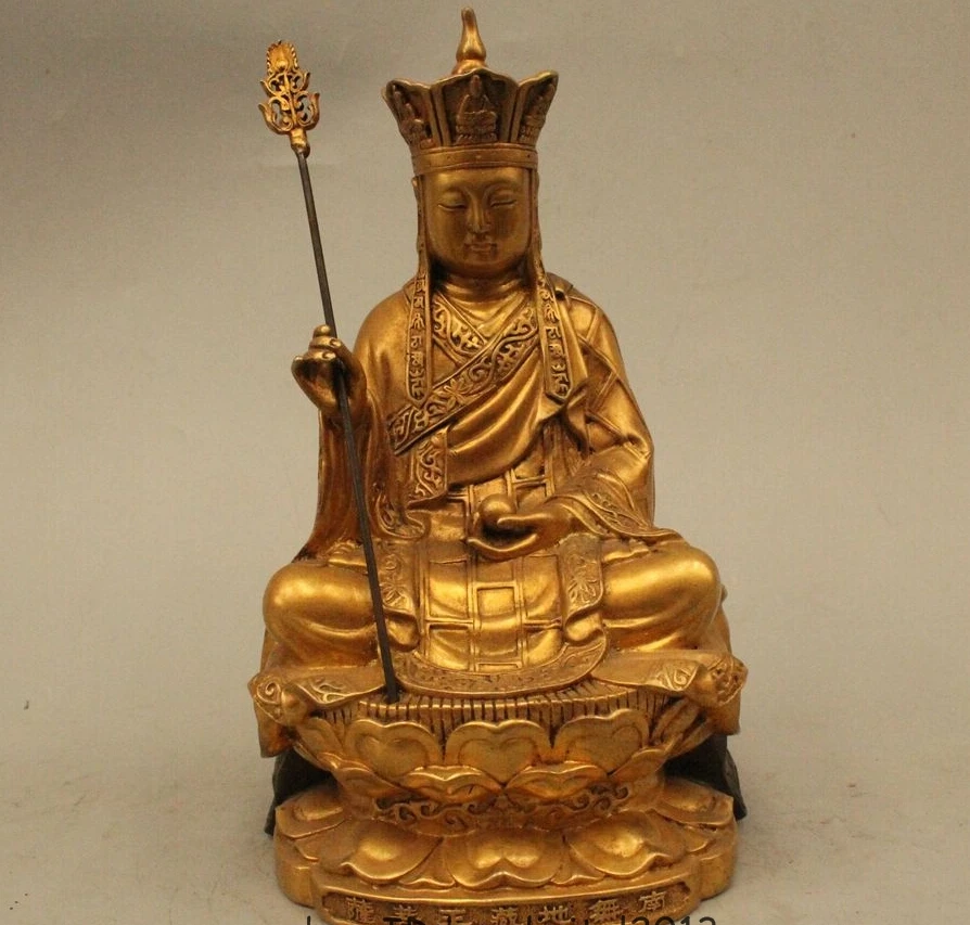 

8"Chinese Bronze 24K Gold Tangseng Xuanzang Ksitigarbha Boddhisattva Monk Statue
