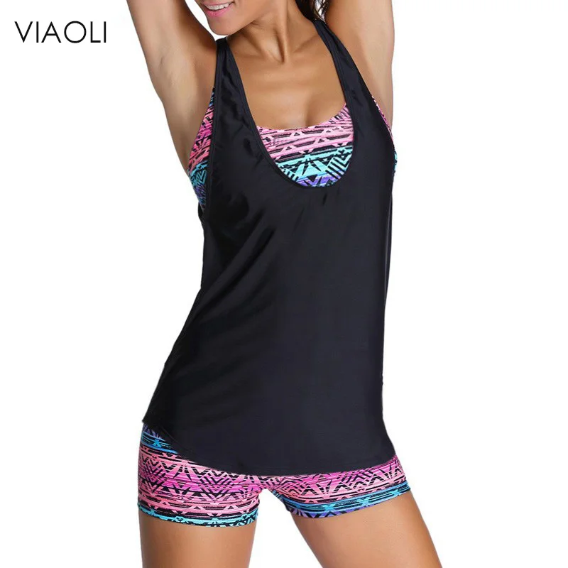 VIAOLI Bikini Womens 2018 Swimsuit Large Size Black Retro Shorts Tankini Set Push Up Bathing Suit maio Beach Swimwear Female VIAOLI Bikini Womens 2018 Swimsuit Large Size Black Retro Shorts Tankini Set Push Up Bathing Suit maio Beach Swimwear Female