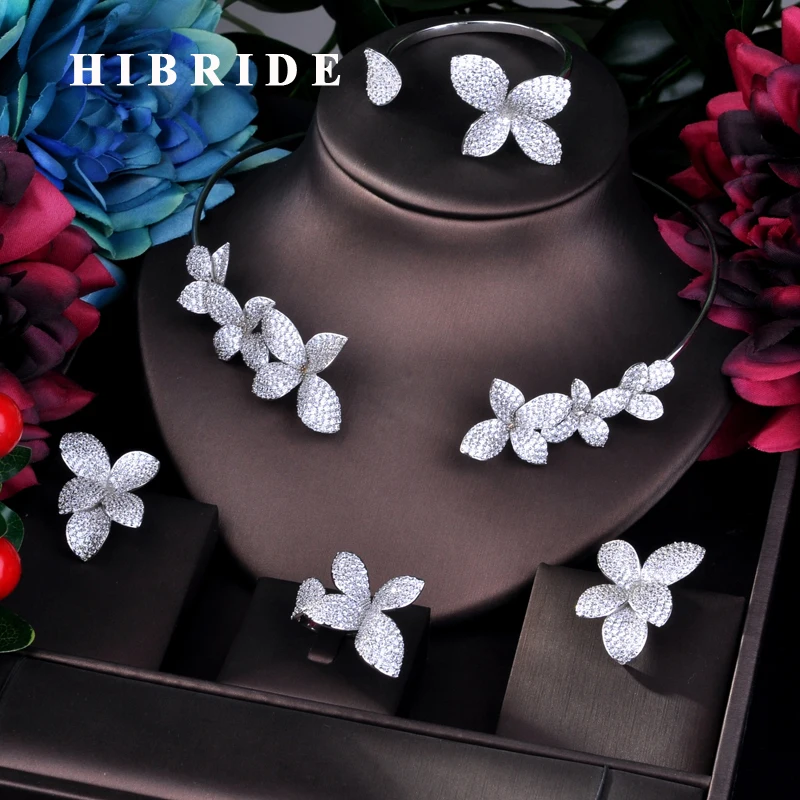 Hiневесты роскошный цветочный дизайн модный дизайн Дубай Свадебные Ювелирные наборы женские свадебные аксессуары браслет серьги ожерелье N-754