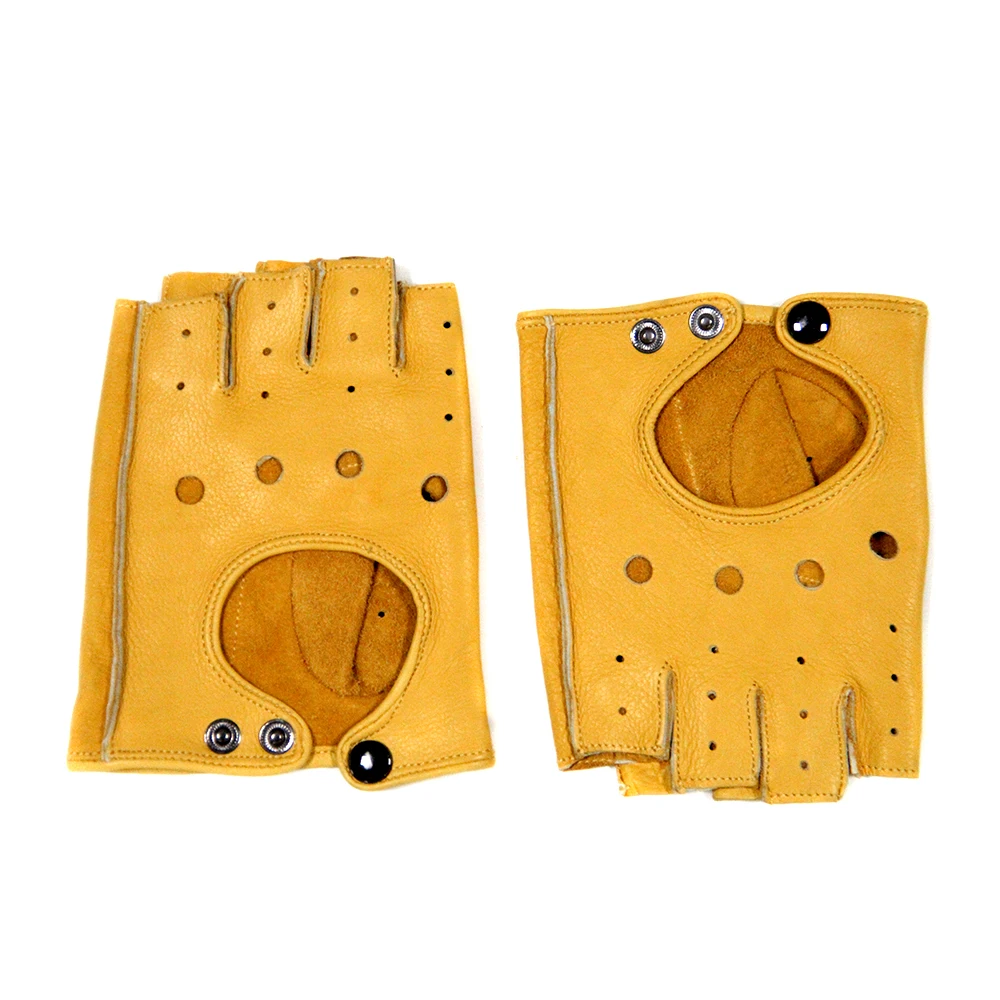 New Genuine Cowhide Leather Motorcycle Gloves Men Brown Retro Half Finger Gloves Vintage Motorbike Riding Biker Moto Gloves