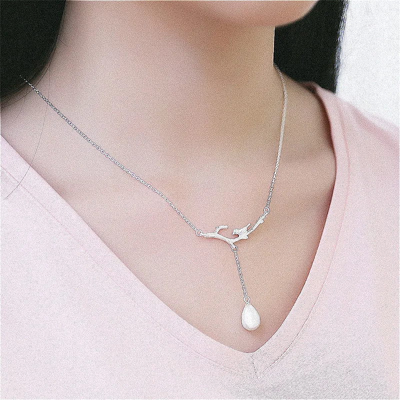 

New Arrivals 100% Authentic 925 Sterling Silver Branches Little Bird Shell Beads Pendant Necklaces For Women Choker Necklace