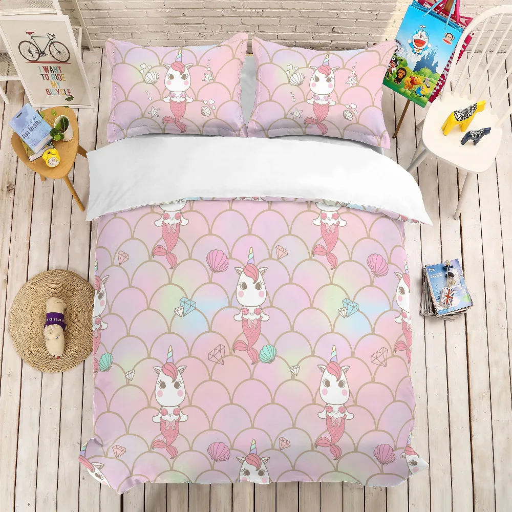 

MUSOLEI 3D Duvet Cover Set half mermaid half unicorn standing in scales.Soft Bed Bedding Set Twin Queen King Size