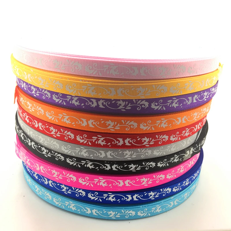 

Free Shipping 5 Yards 3/8'' 10mm Printed Flower Grosgrain Ribbon Hair Bow/Christmas/wedding DIY Sewing #GD71-80