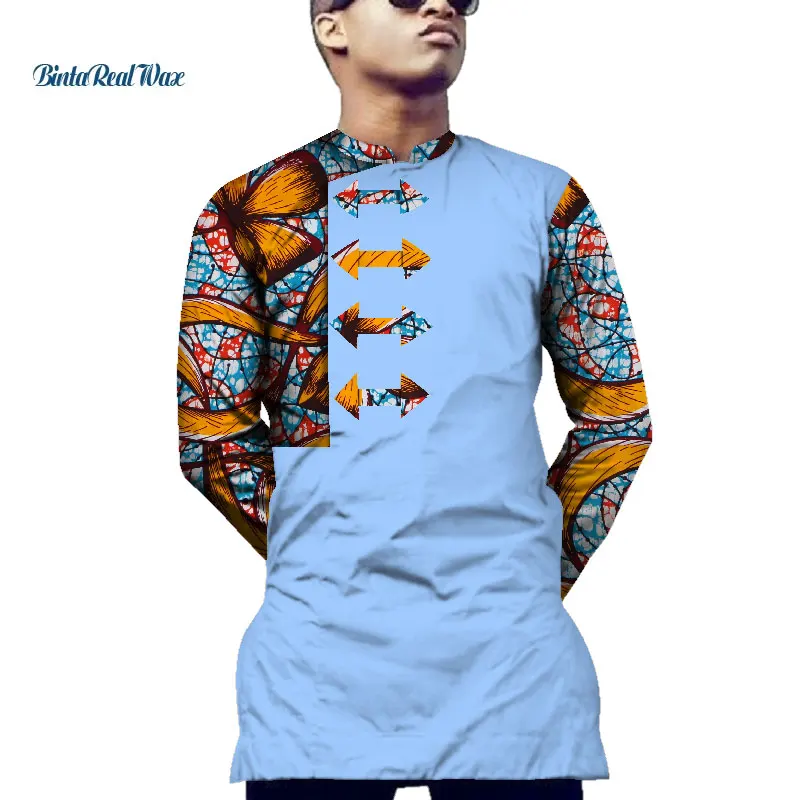 Повседневная мужская рубашка, африканская одежда, Дашики, принт со стрелками, рубашка, топы, Базен Риш, традиционная африканская одежда WYN551 - Цвет: 19