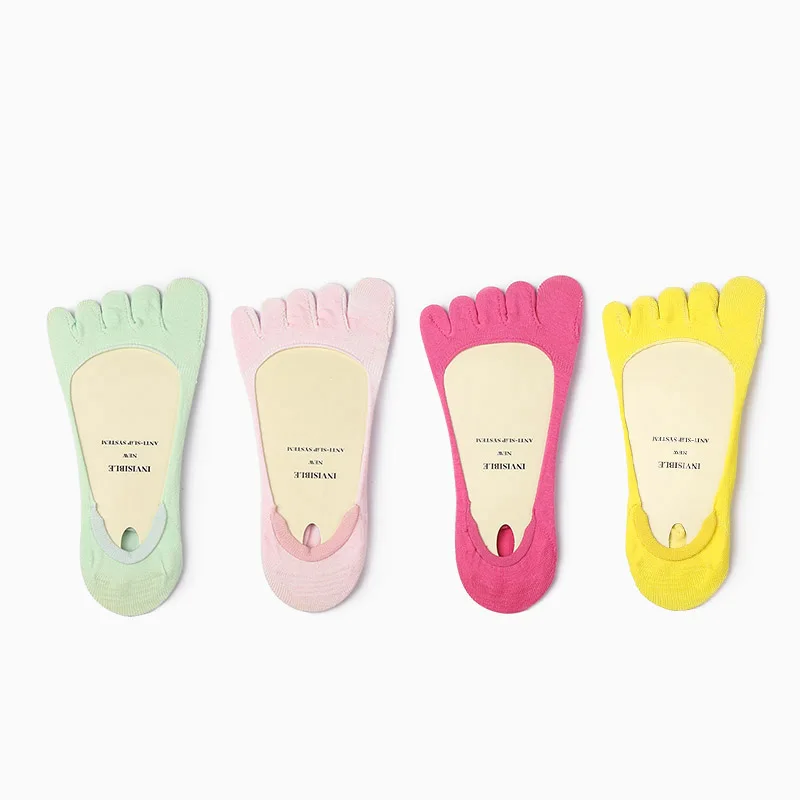 

1 PCS 8 Styles Summer Korea Women Silicone Invisible Low Tube Five Fingers Cotton Socks For Woman