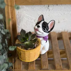 Декоративные Черный и белый французский собака смолы цветок кактуса сочные горшок сеялки Карликовые деревья дом, сад, горшок Декор