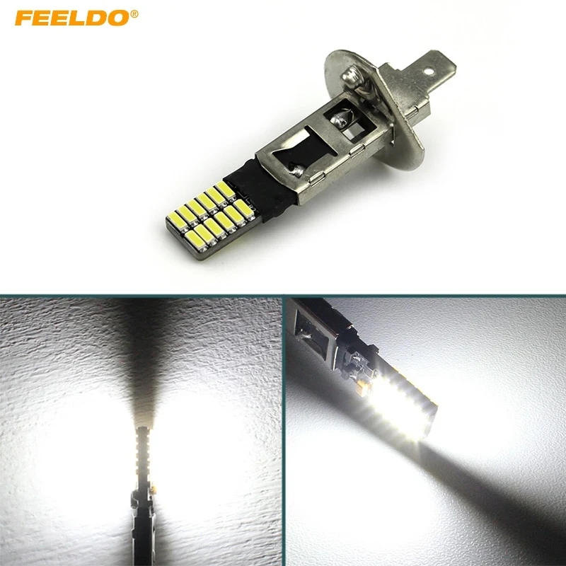 

FEELDO 40Pcs White H1 3014SMD 24LED Error-Free Canbus Car Front LED Fog Light Day Running Light #FD-5319