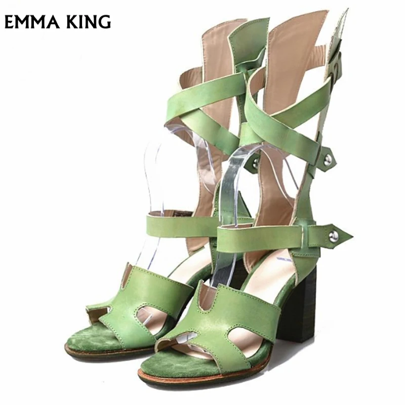 

Sexy New Women Sandals Boots Leather Belt Hollow Out Square High Cover Heel Rome Summer Sandalias Mujer 2019 Chunky Shoes Woman