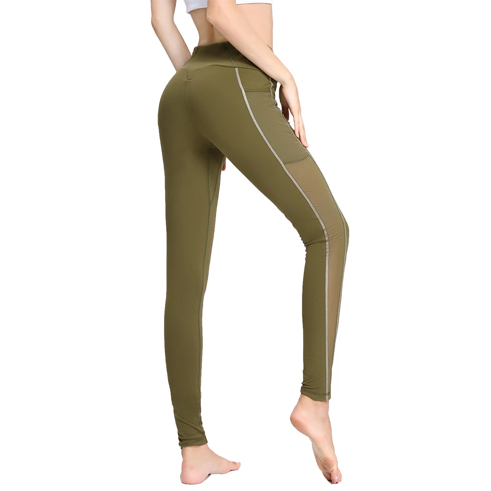 

Fitness Sport Tight Yoga Pants High Waist Push Up Sexy Mesh Pocket Polyester Elasticity Jogging Gym Workout Sportswear Trousers