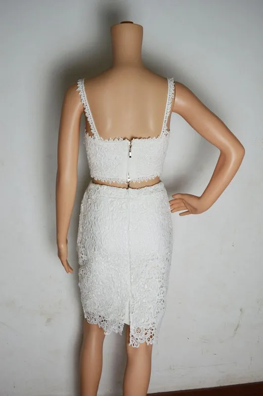 Сексуальное платье из двух частей, новое модное высококачественное вязаное белое кружевное hl Сексуальное Бандажное платье знаменитостей Ким Кардашьян